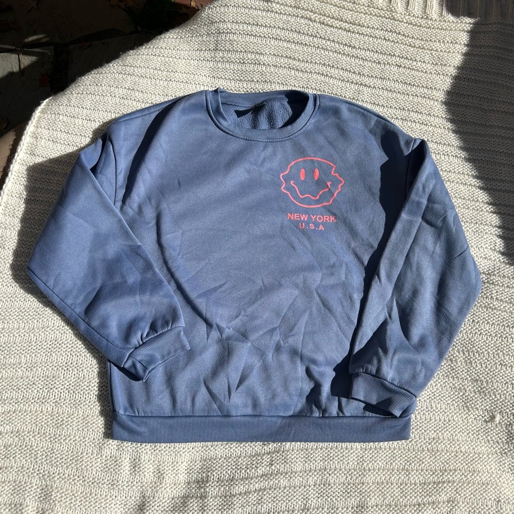Blue, Graphic Crewneck Sweatshirt, Size L